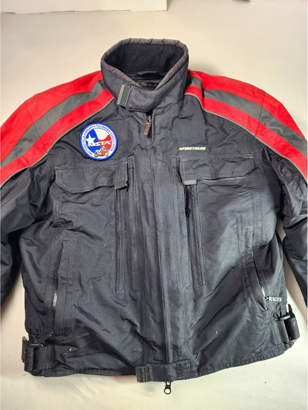 First Gear Men's Motorcycle Jacket Red/Black, Padded, Full Zip, Size Large
